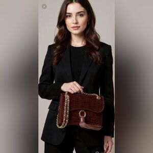 Burgundy Quilted Velvet Chain Convert Leather bag
